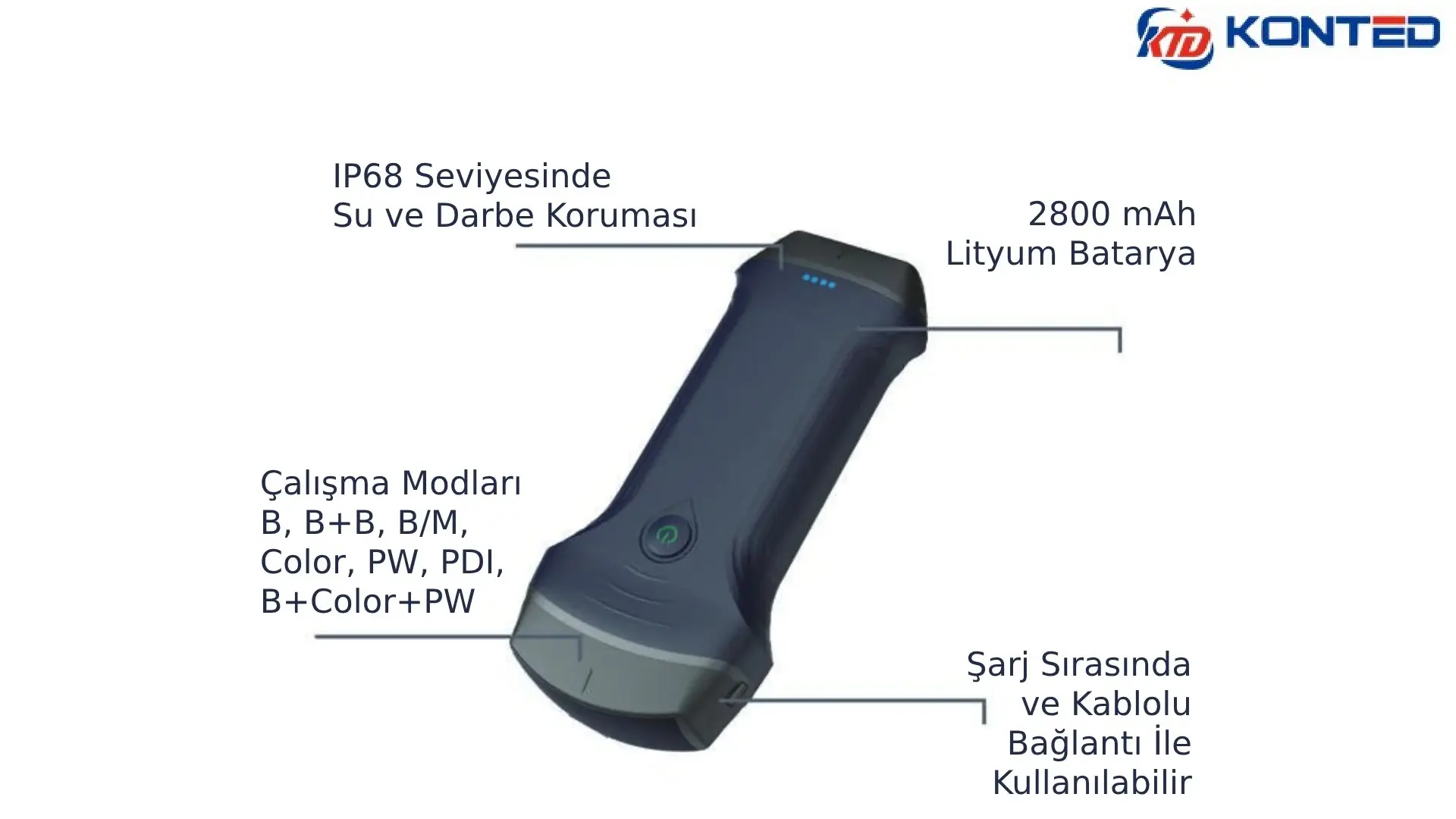KONTED 3'ü 1 ARADA  KABLOSUZ EL TİPİ ULTRASON CİHAZI
